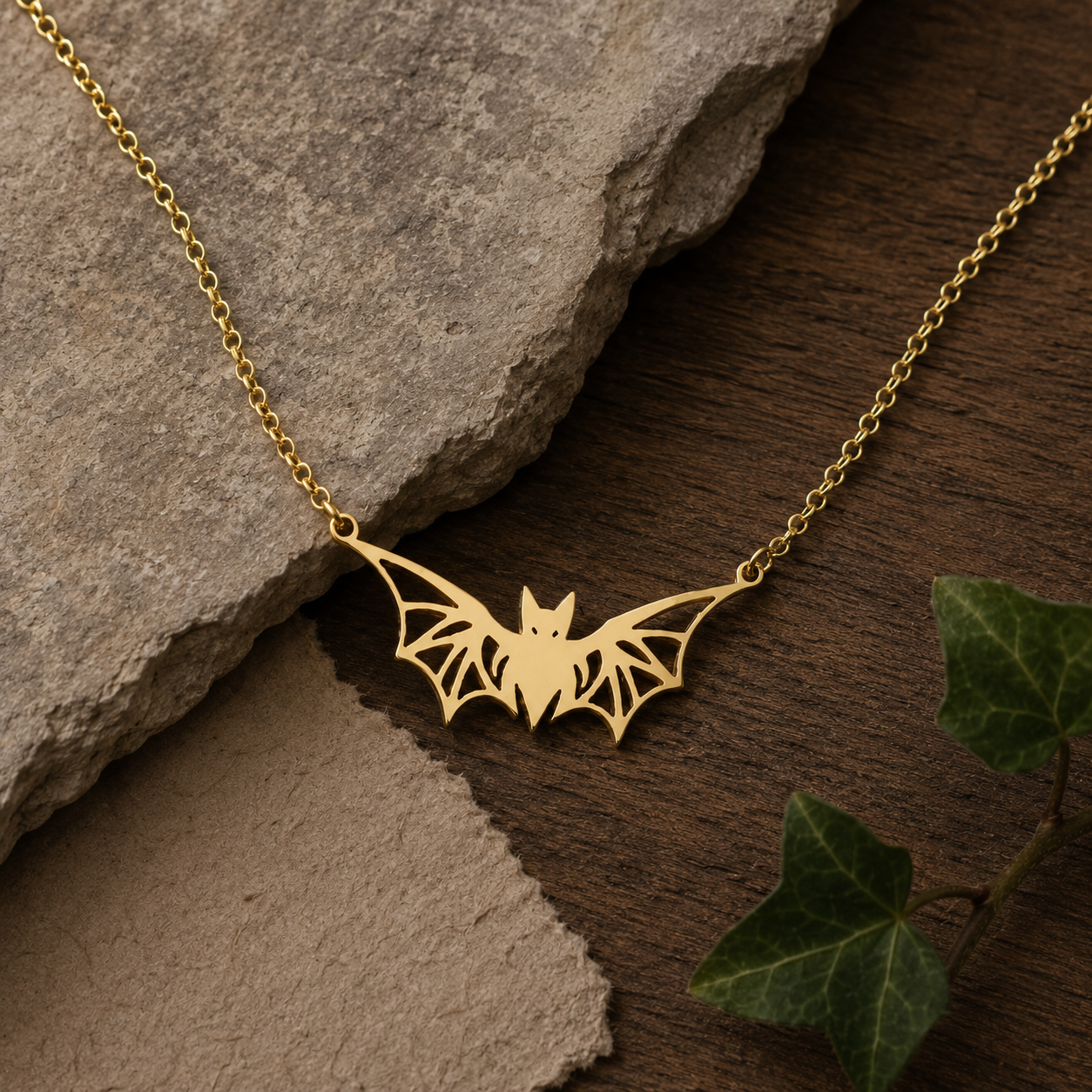 Geometric Bat Necklace – Sterling Silver Winged Bat Pendant