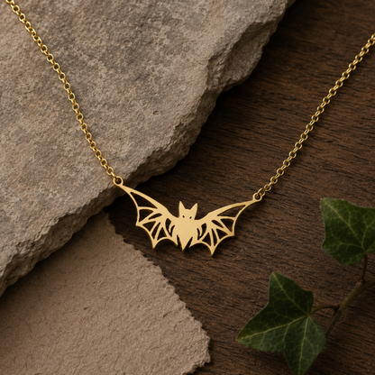 Geometric Bat Necklace – Sterling Silver Winged Bat Pendant