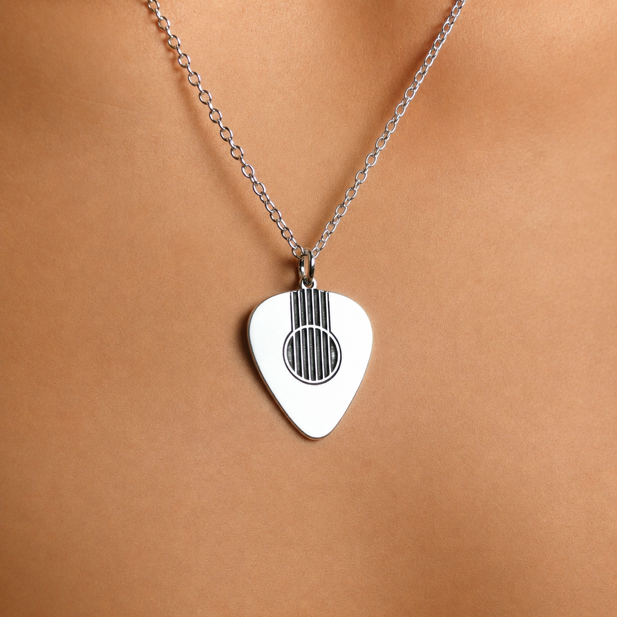 Engraved Acoustic Guitar Pick Necklace – Sterling Silver, Gold & Rose Gold Pendant