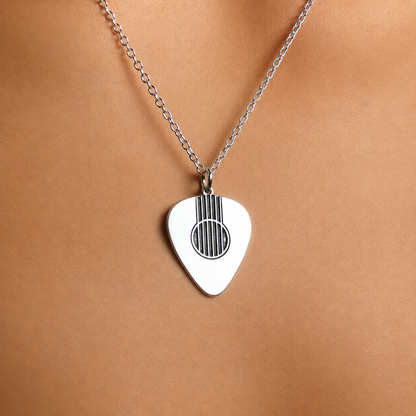 Engraved Acoustic Guitar Pick Necklace – Sterling Silver, Gold & Rose Gold Pendant