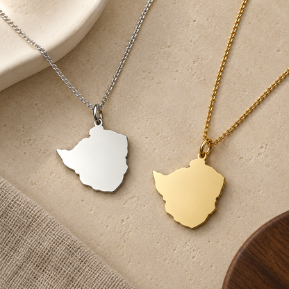 Zimbabwe Map Necklace – Sterling Silver Zimbabwean Heritage Pendant by Apsley & Heron