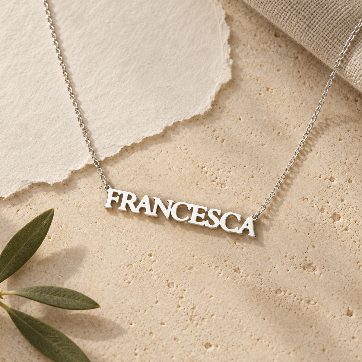 Personalised Block Letter Name Necklace – Sterling Silver Custom Jewellery by Apsley and Heron