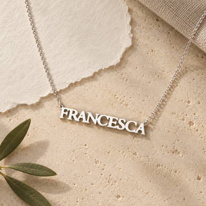 Personalised Block Letter Name Necklace – Sterling Silver Custom Jewellery by Apsley and Heron