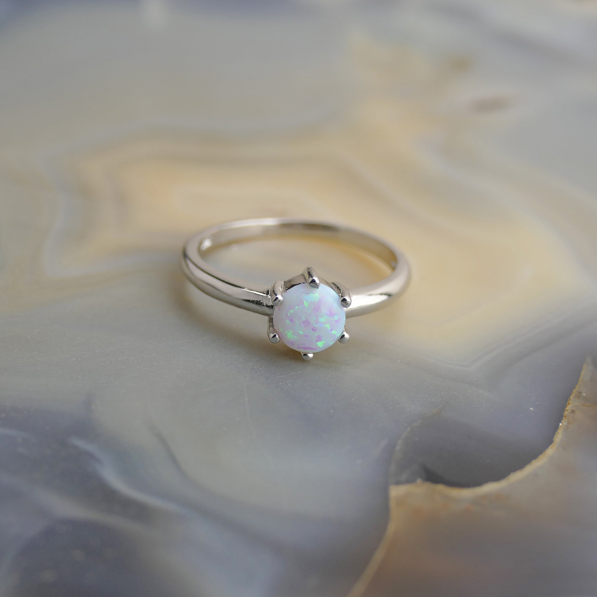 Blue Opal Stackable Ring Sterling Silver October Birthstone