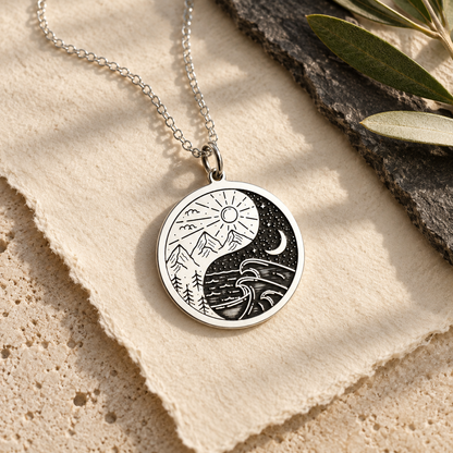 Day and Night Yin Yang Necklace – Mountain and Ocean Pendant