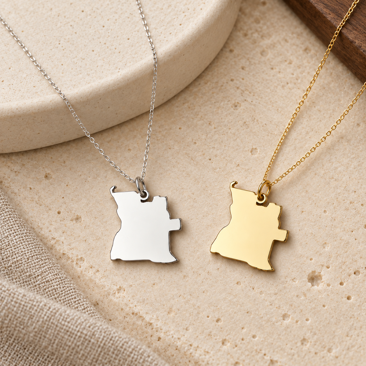 Angola Map Necklace – Sterling Silver Angolan Heritage Pendant by Apsley & Heron