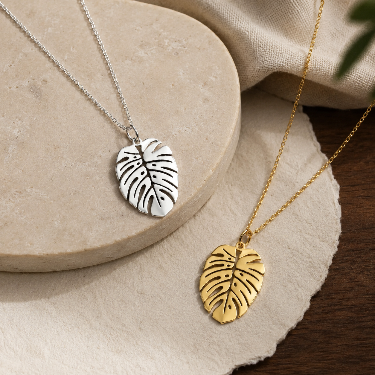Monstera Leaf Necklace - Tropical Botanical Pendant by Apsley & Heron