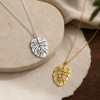 Monstera Leaf Necklace - Tropical Botanical Pendant by Apsley & Heron