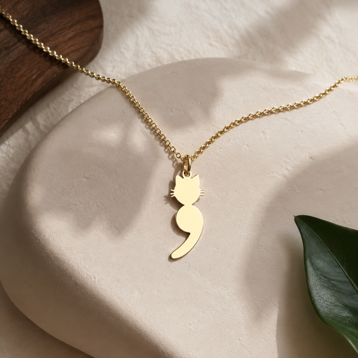 Cat Semicolon Necklace – Sterling Silver Symbolic Cat Pendant