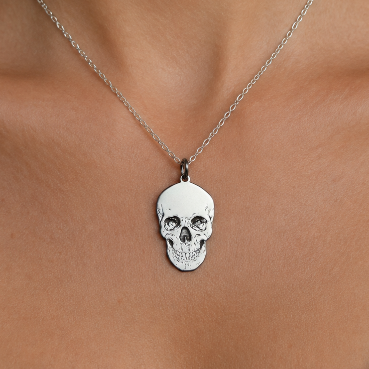 Engraved Skull Necklace – Sterling Silver Skull Pendant