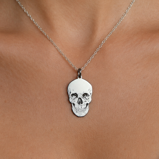 Engraved Skull Necklace – Sterling Silver Skull Pendant