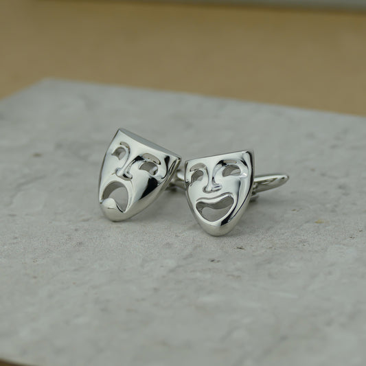 Comedy & Tragedy Mask Cufflinks in Polished Stainless Steel by Apsley & Heron