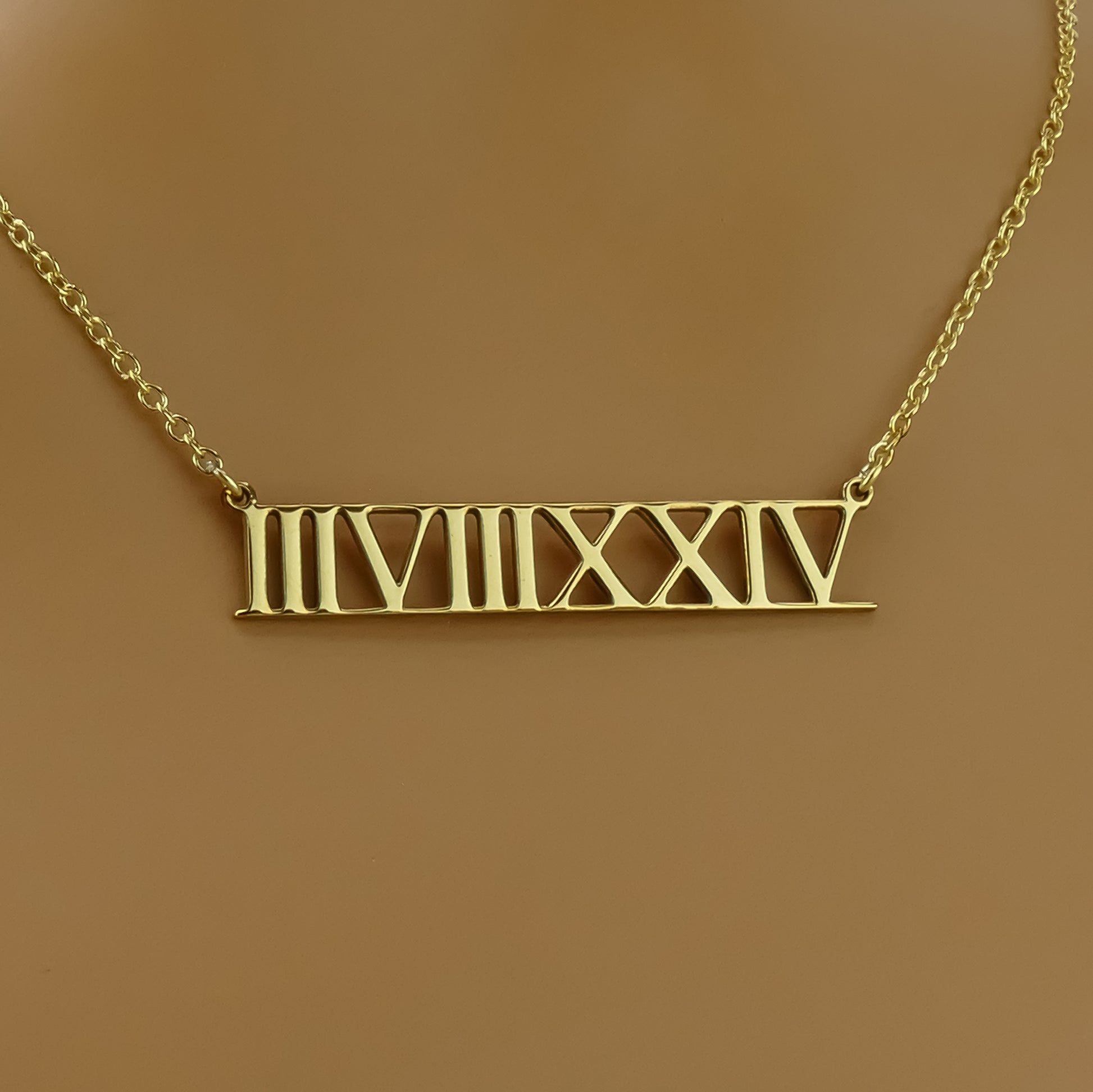 Custom Date Roman Numeral Pendant Necklace with 18ct Gold Plating