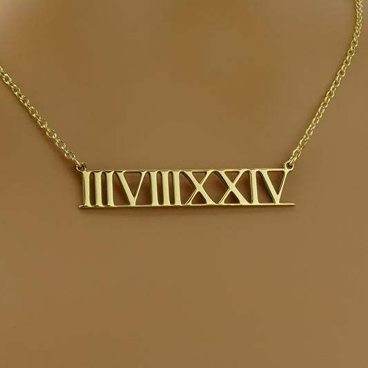 Custom Date Roman Numeral Pendant Necklace with 18ct Gold Plating