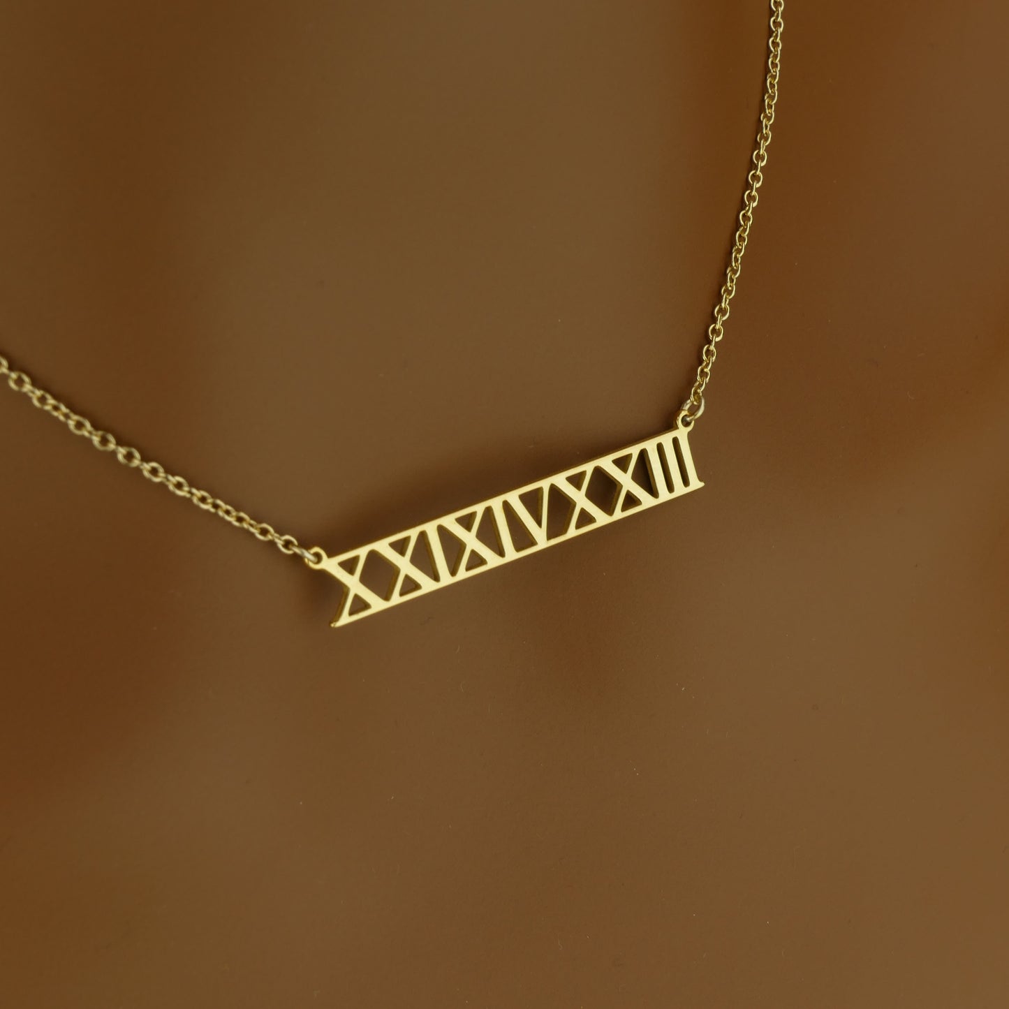 Custom Engraved Date Roman Numeral Necklace in Sterling Silver