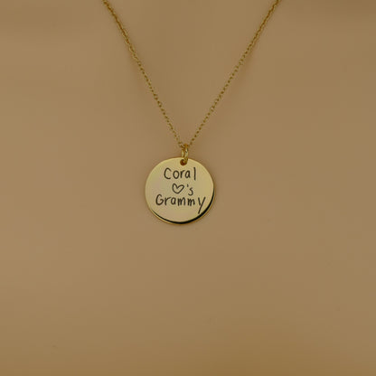 Custom engraved necklace with actual handwriting