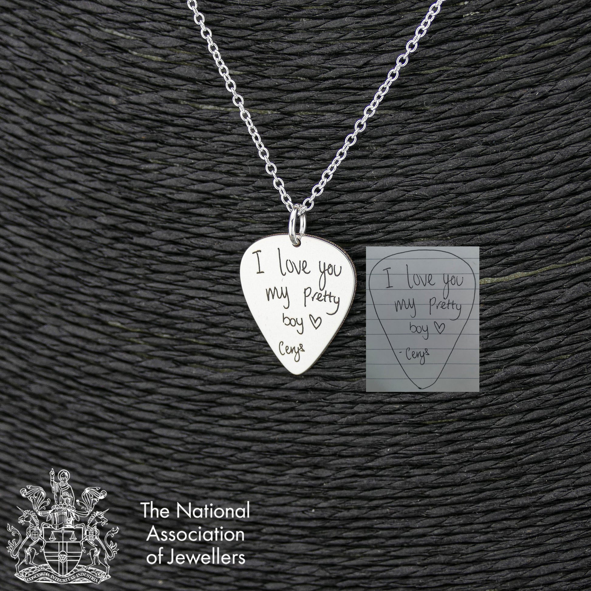 Custom Engraved Plectrum Pendant Necklace – Personalised Jewellery by Apsley and Heron