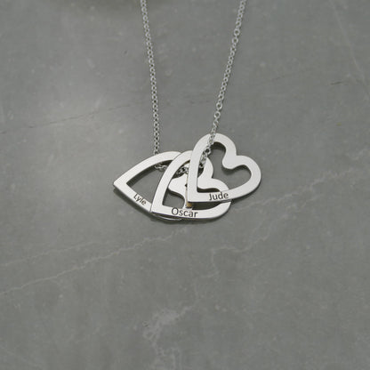 Custom Family Heart Names Necklace in Sterling Silver