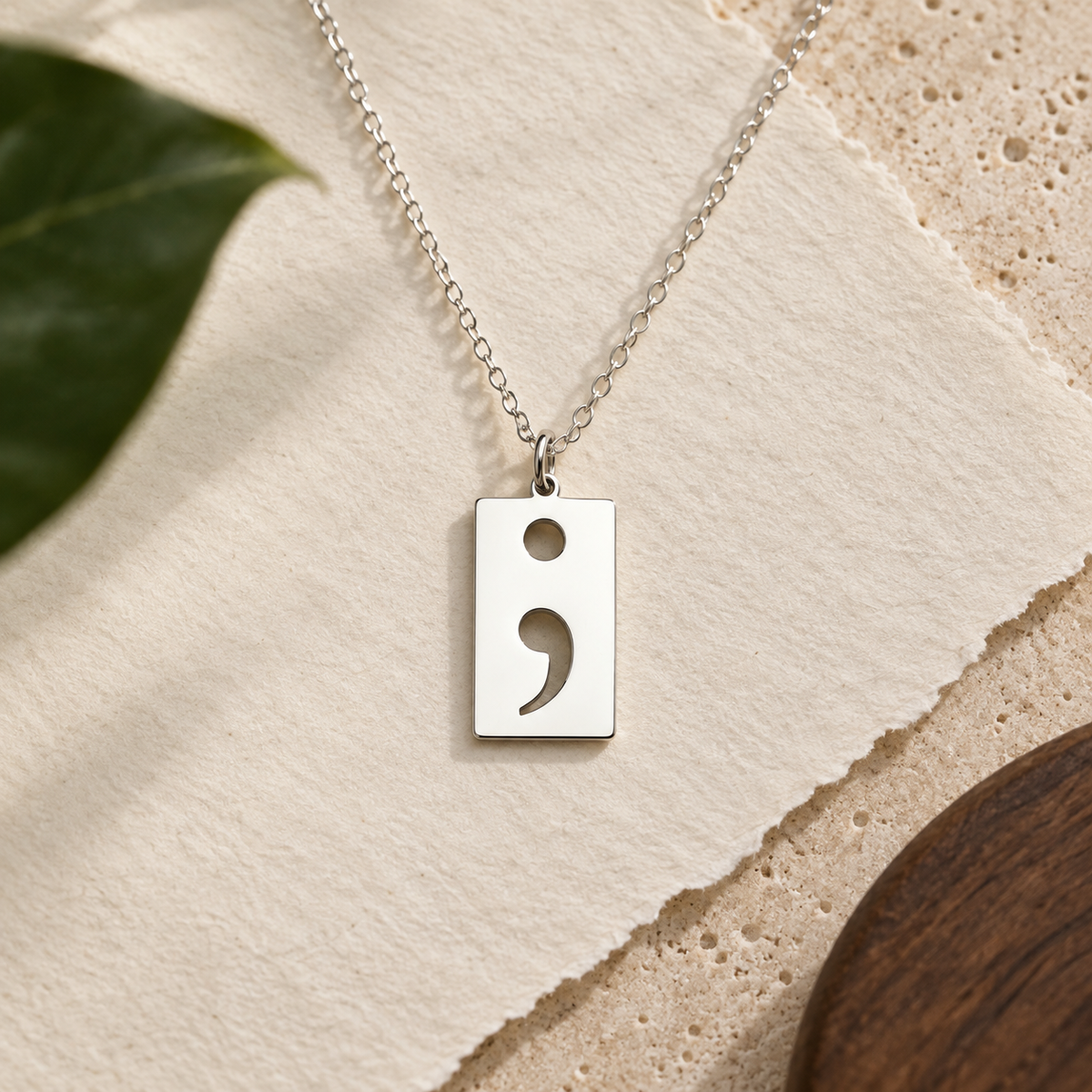 Semi Colon Necklace – Sterling Silver Symbol Pendant by Apsley and Heron