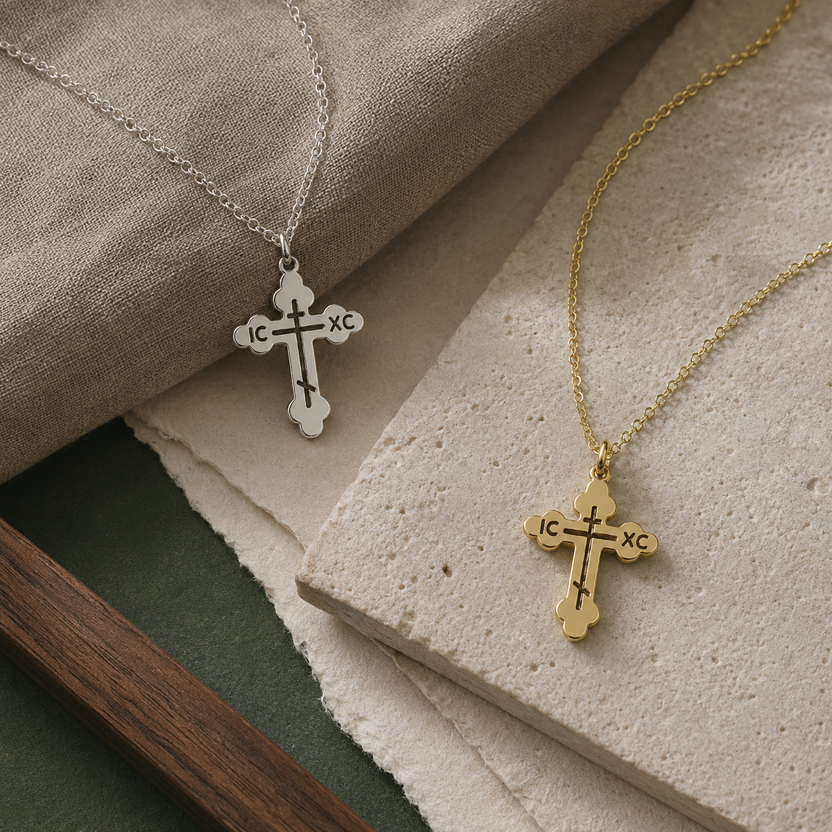 Orthodox Cross Necklace – 925 Sterling Silver with 18ct Gold Plating by Apsley and Heron