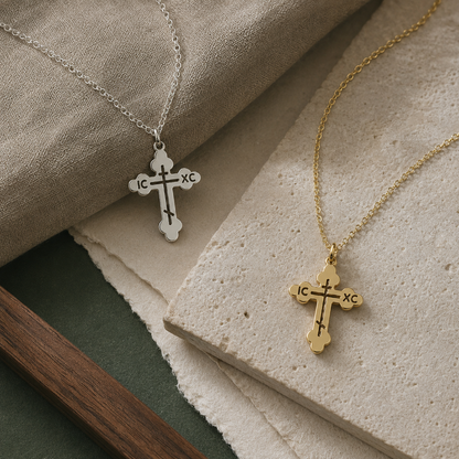 Orthodox Cross Necklace – 925 Sterling Silver with 18ct Gold Plating by Apsley and Heron