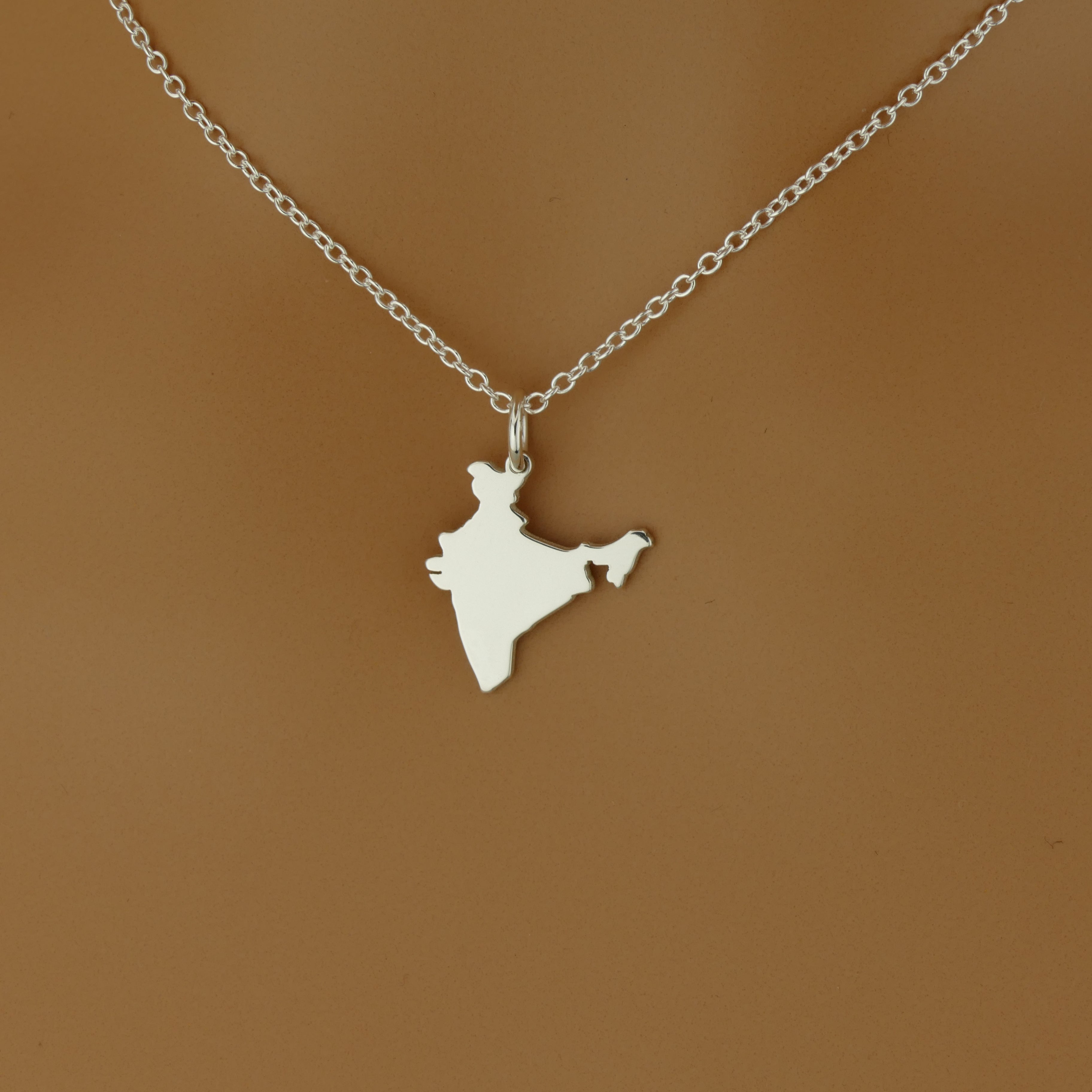 India Map Necklace – Sterling Silver India Pendant by Apsley Heron 14  Silver