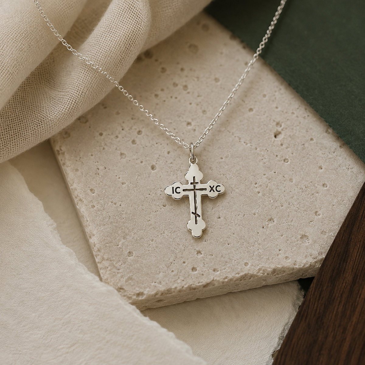 Orthodox Cross Necklace – 925 Sterling Silver with 18ct Gold Plating by Apsley and Heron
