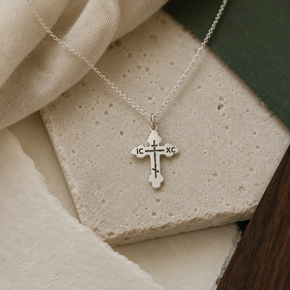 Orthodox Cross Necklace – 925 Sterling Silver with 18ct Gold Plating by Apsley and Heron