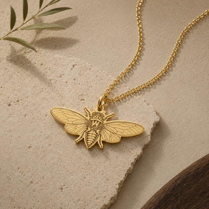 Open-Wing Cicada Necklace – Sterling Silver Insect Pendant