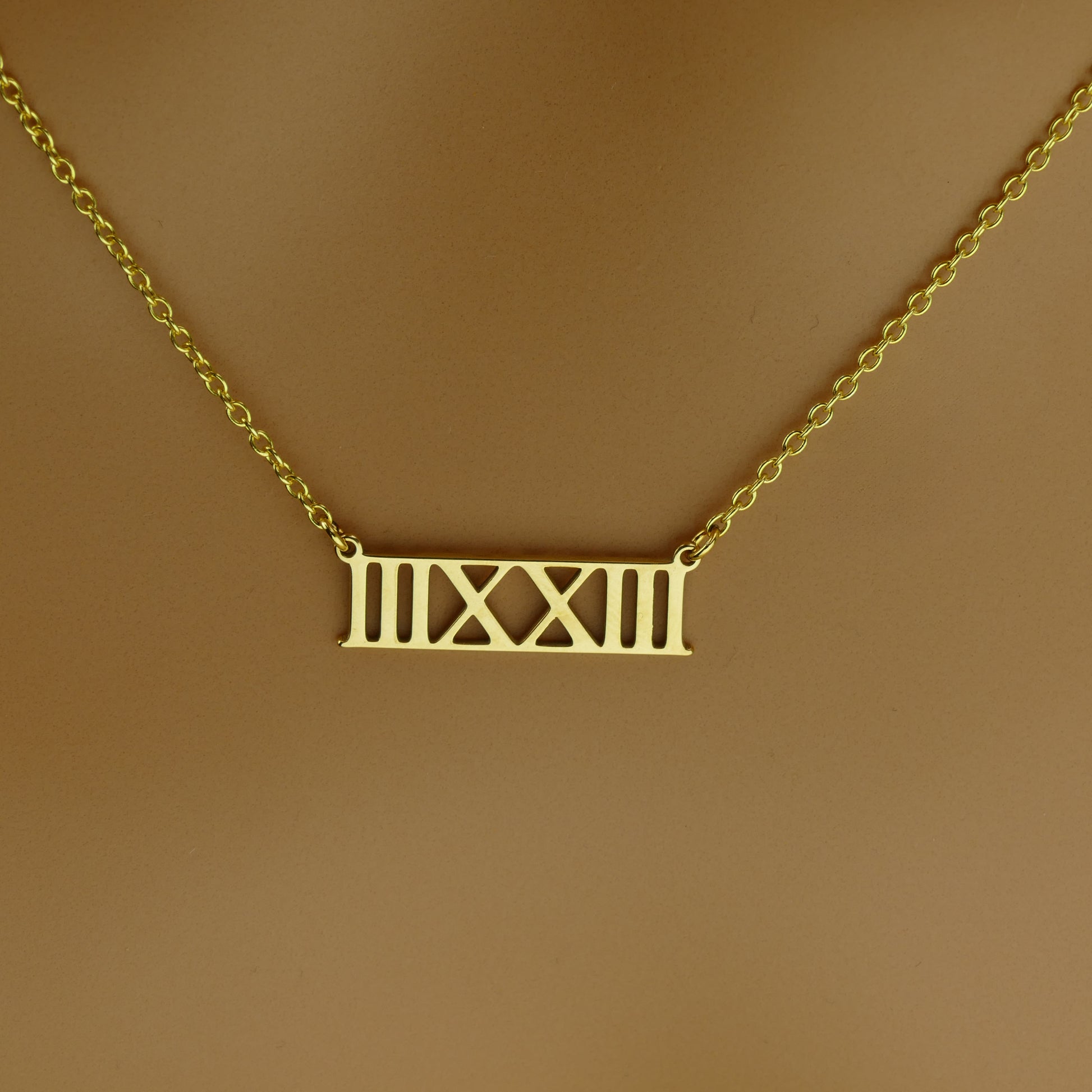 Engraved Anniversary Roman Numeral Necklace with Personalised Date