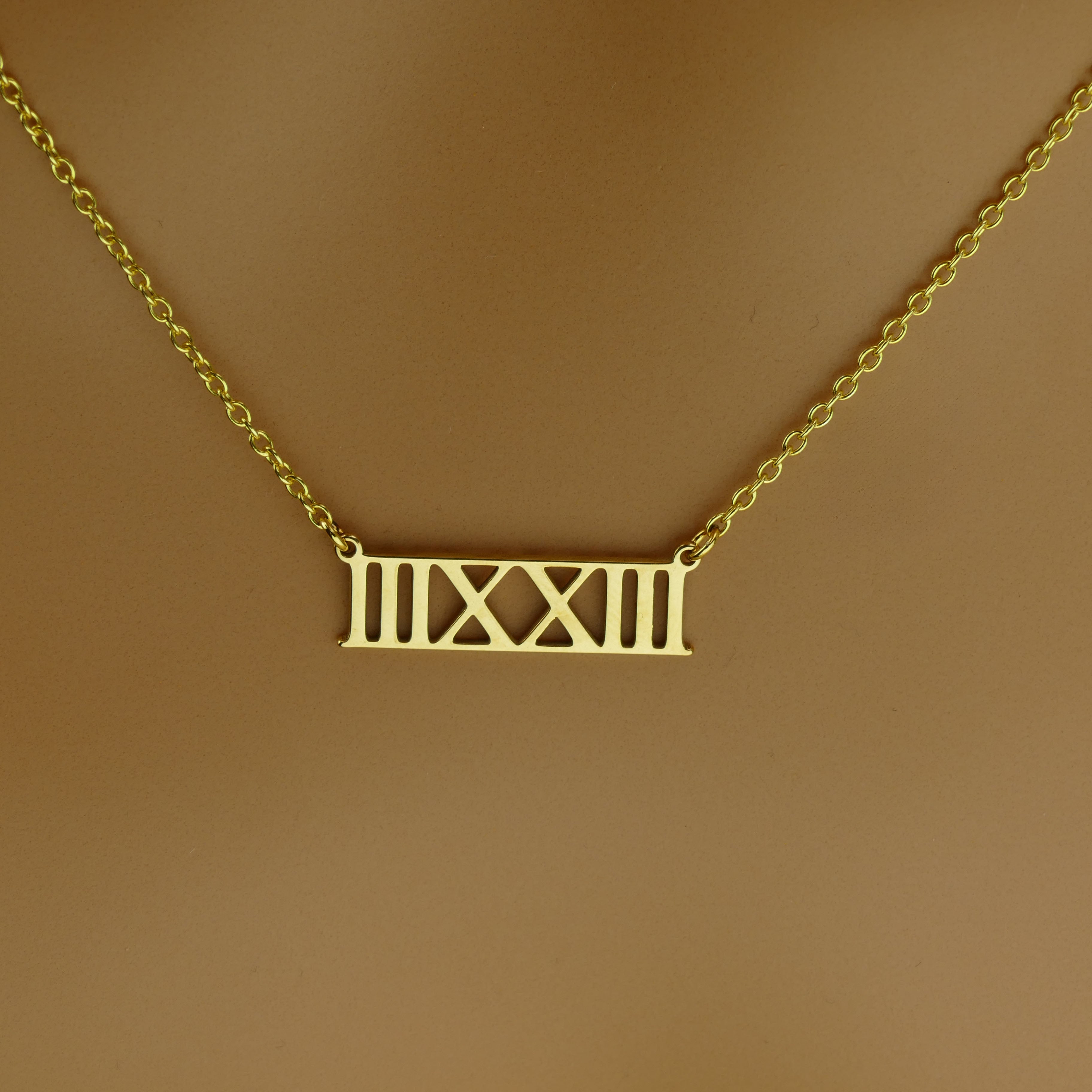 Cut Out Roman Numeral 10x38mm Bar Necklace