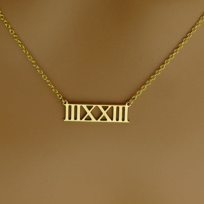 Engraved Anniversary Roman Numeral Necklace with Personalised Date