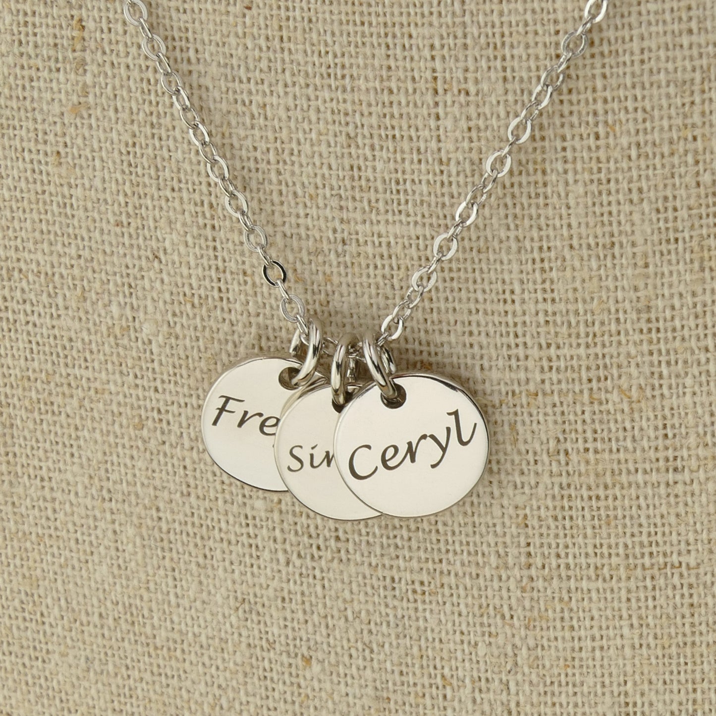 Engraved Family Name Disc Necklace in Sterling Silver