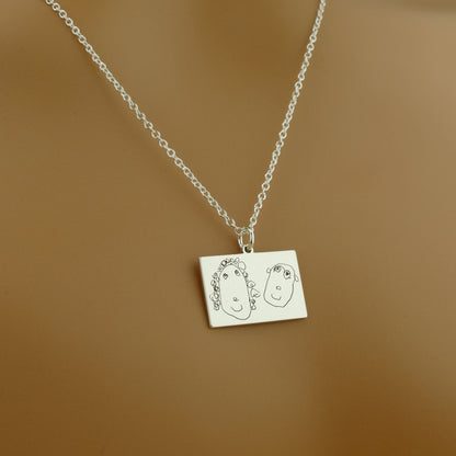 Engraved Kids Drawing Necklace with Personalised Details