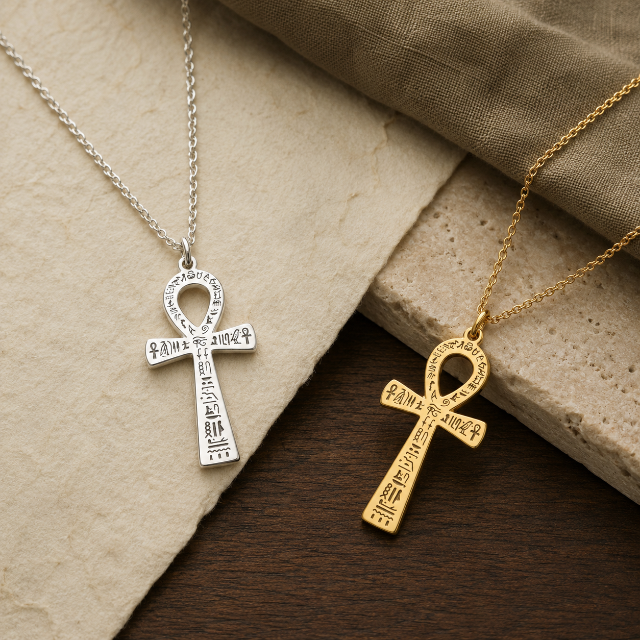Engraved Ankh Necklace – Sterling Silver Egyptian Symbol Pendant by Apsley and Heron