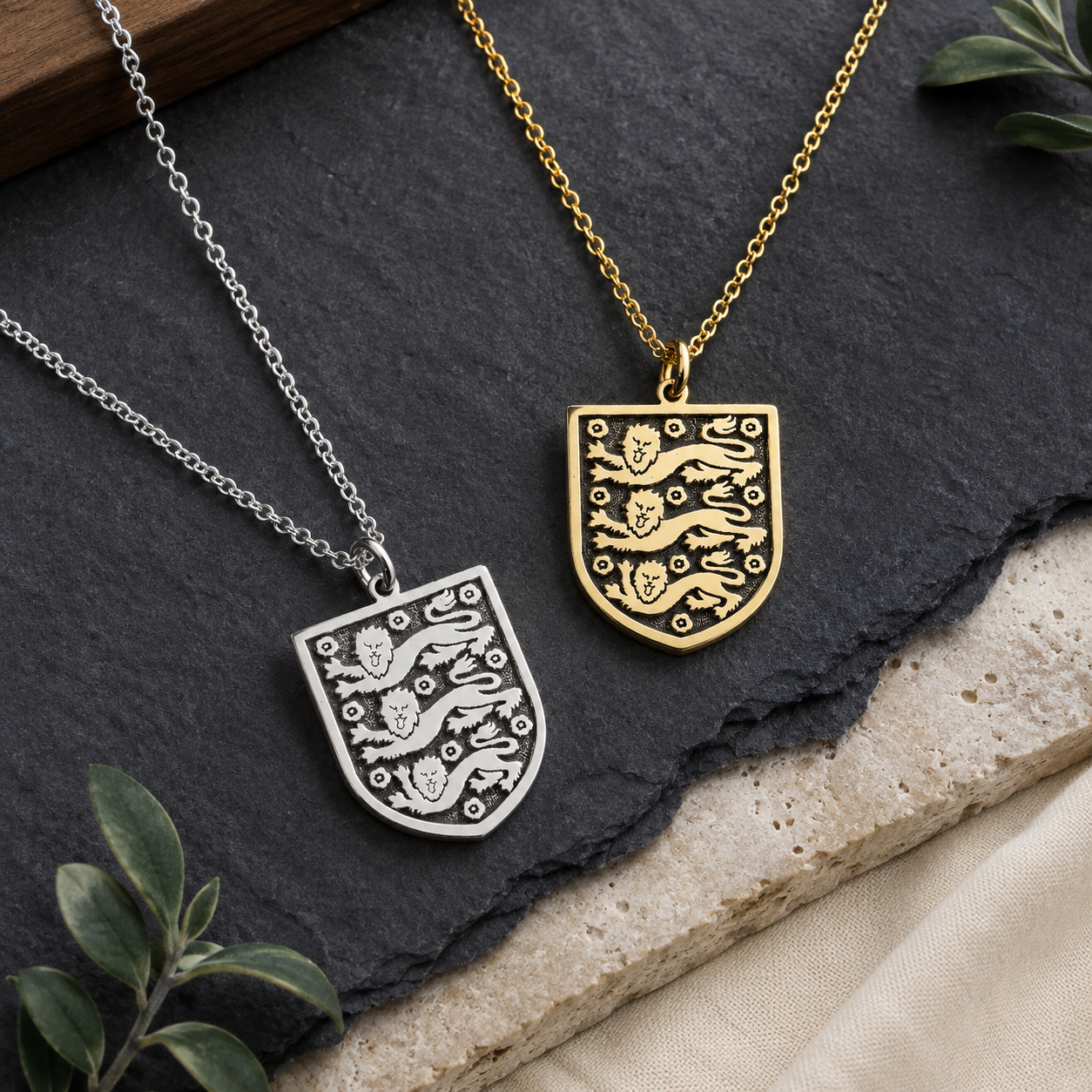 Three Lions Shield Necklace – Sterling Silver England Football Pendant
