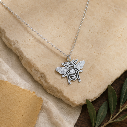 Bee Necklace – Sterling Silver Engraved Bumblebee Pendant