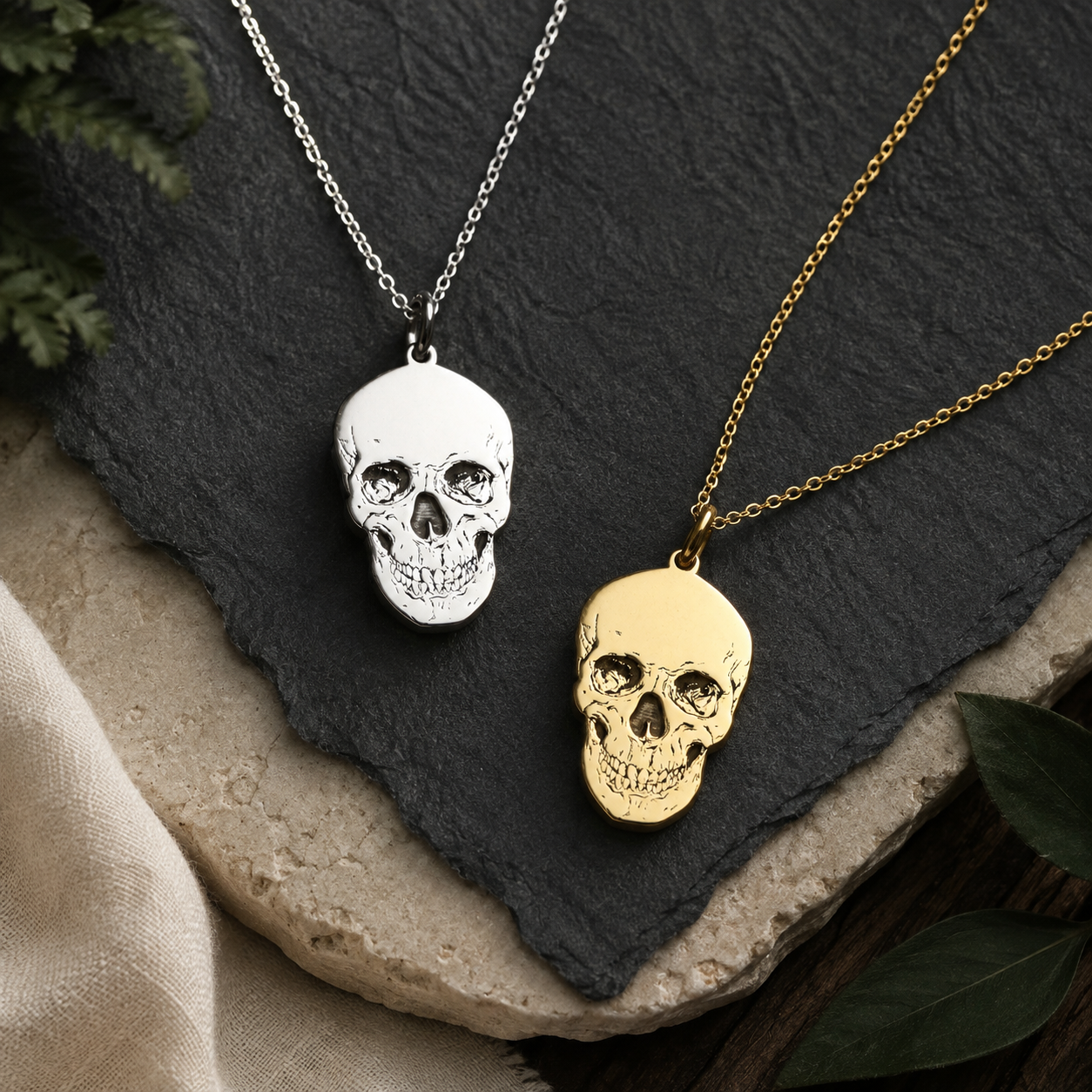Engraved Skull Necklace – Sterling Silver Skull Pendant