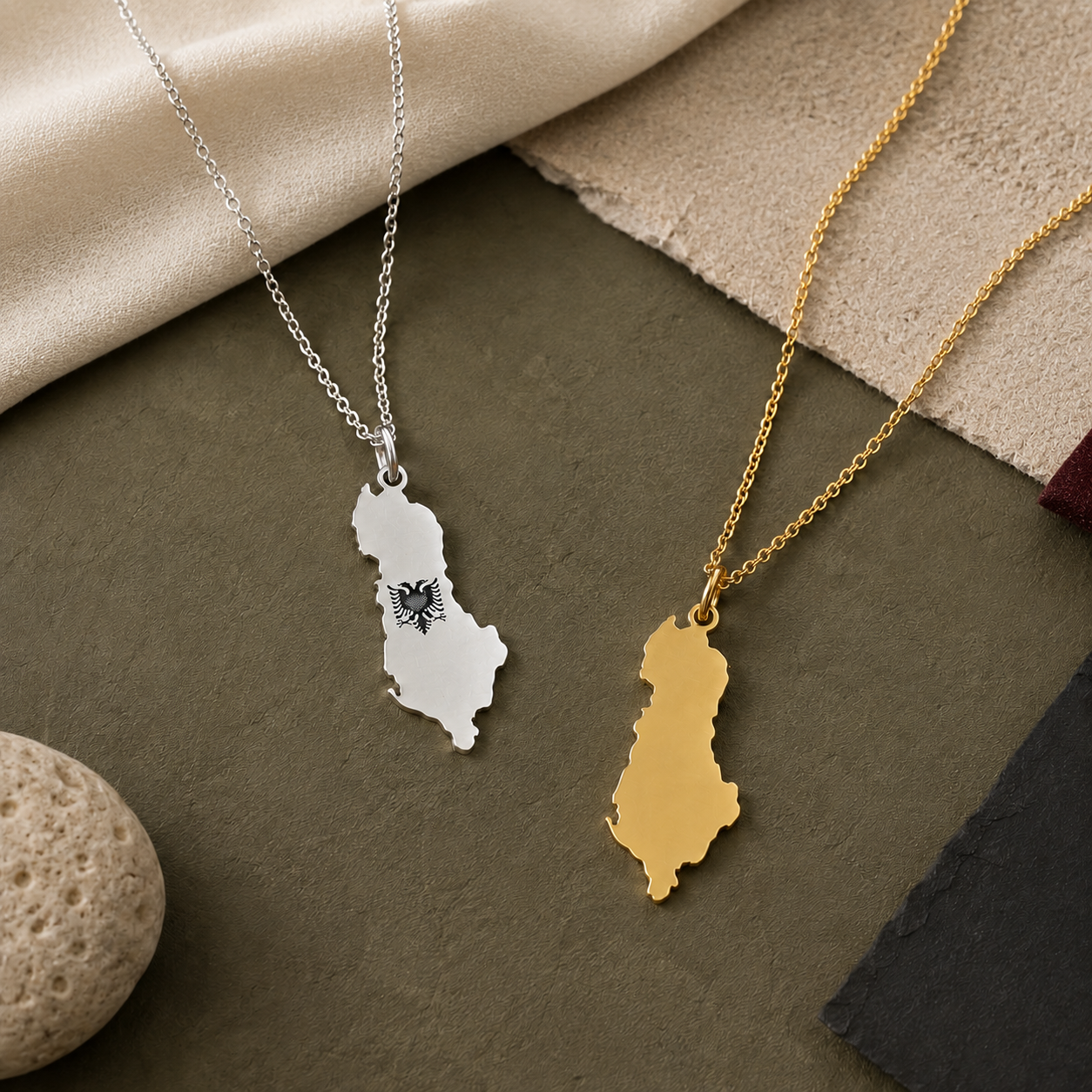 Albania Map Necklace – Sterling Silver Albanian Pendant by Apsley and Heron