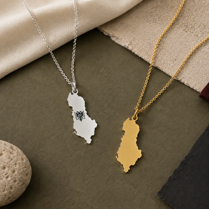 Albania Map Necklace – Sterling Silver Albanian Pendant by Apsley and Heron