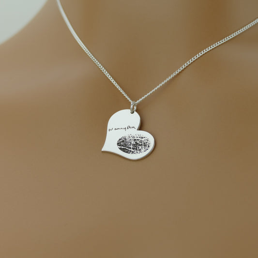 Fingerprint Heart Name Necklace in Sterling Silver by Apsley & Heron