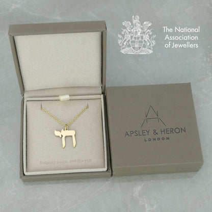 Hebrew Chai Life Necklace in gift box by Apsley & Heron