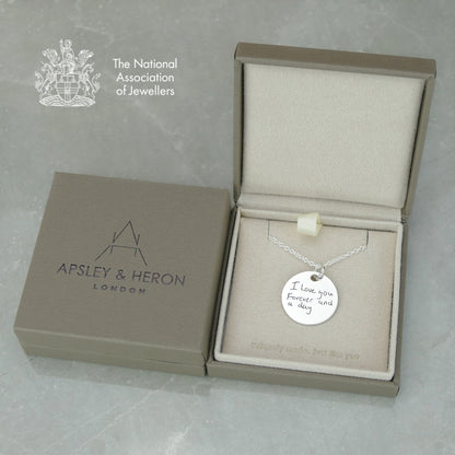 Gift box with personalised handwriting necklace in sterling silver