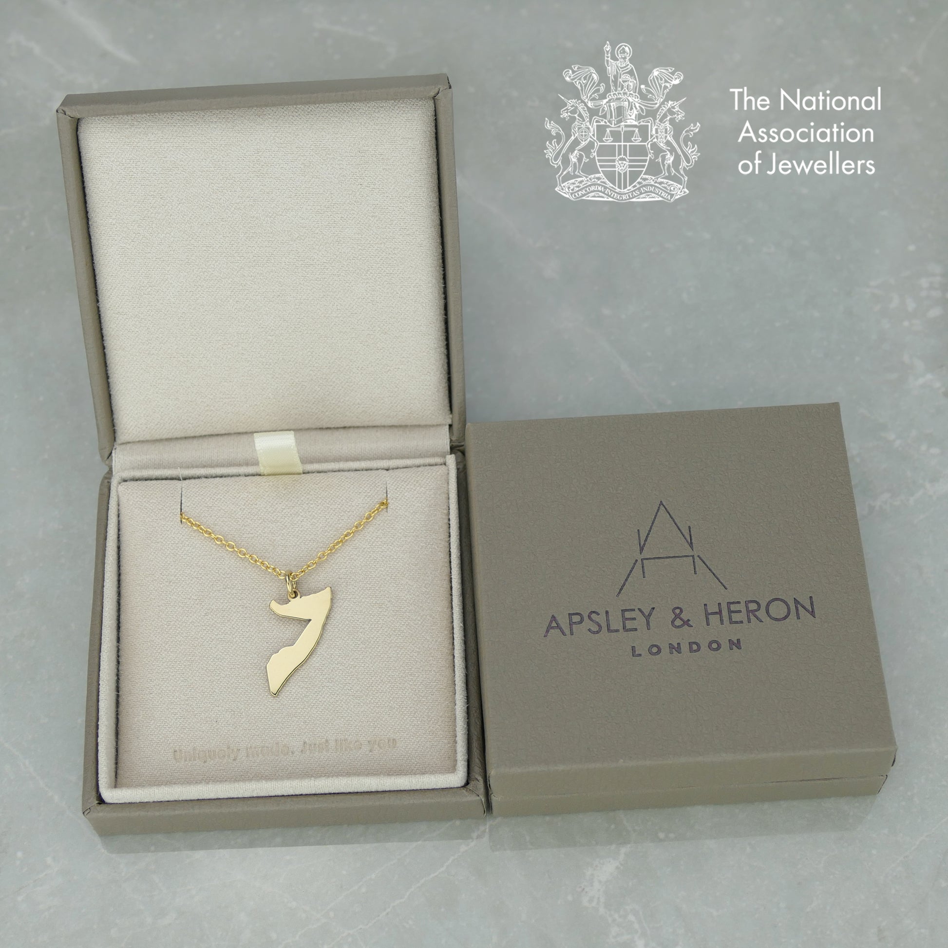 Gift-Ready Somalia Map Necklace in Apsley & Heron Packaging