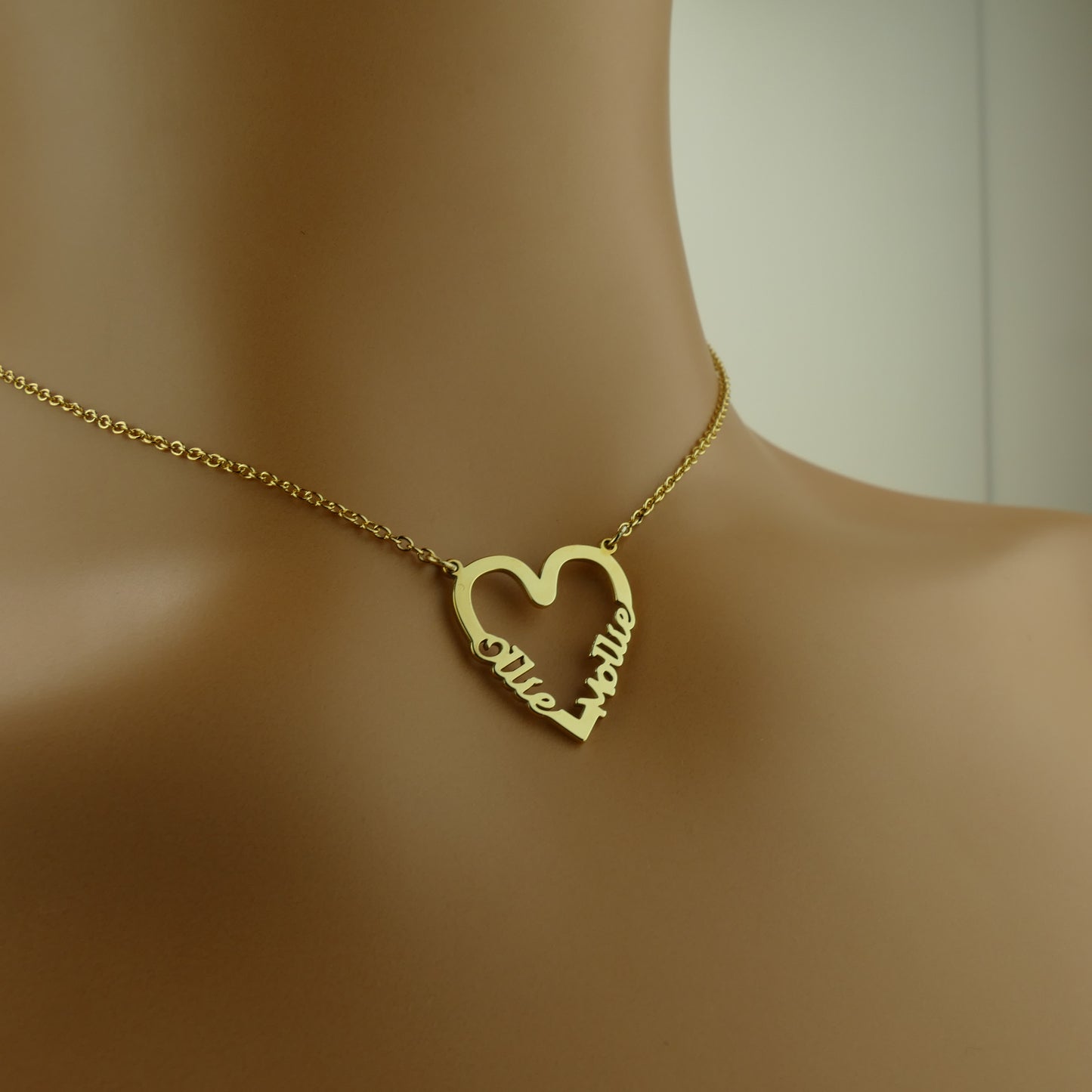 18ct Gold Personalised Double Name Heart Necklace – Custom Gift