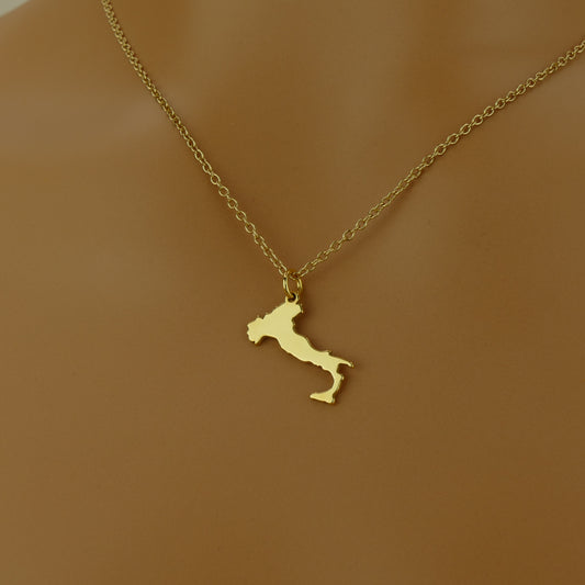 9ct Gold Italy Map Pendant Necklace by Apsley & Heron