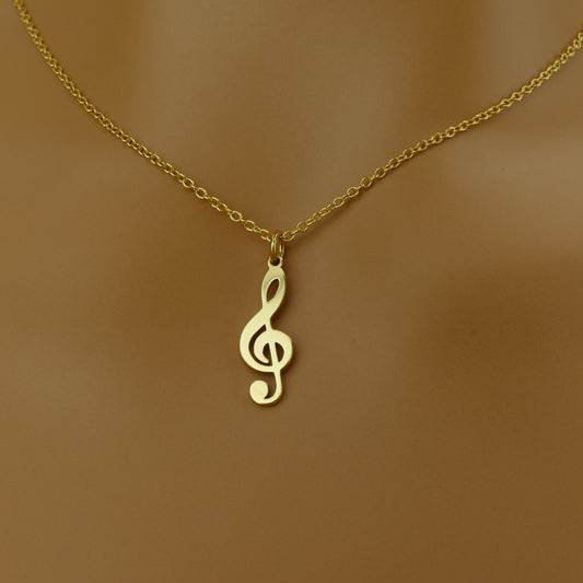 9ct Gold Treble Clef Music Note Pendant Necklace – Elegant Gift