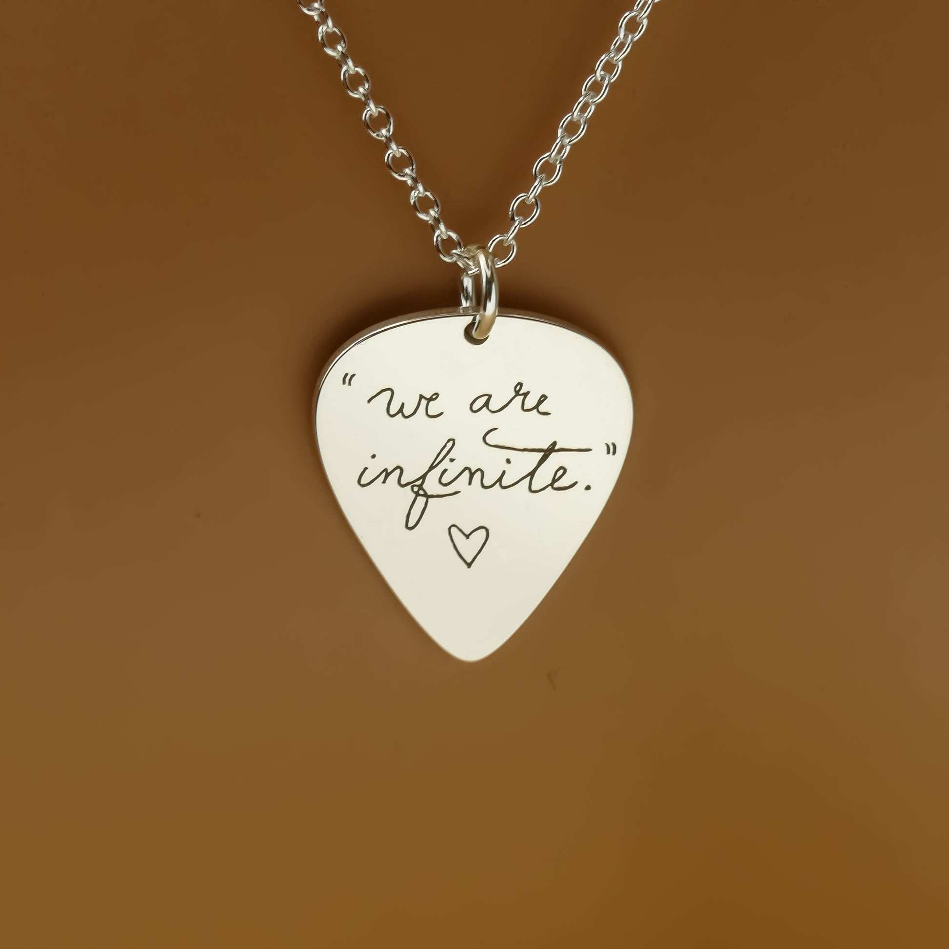 Personalised Handwriting Plectrum Necklace in Sterling Silver by Apsley and Heron