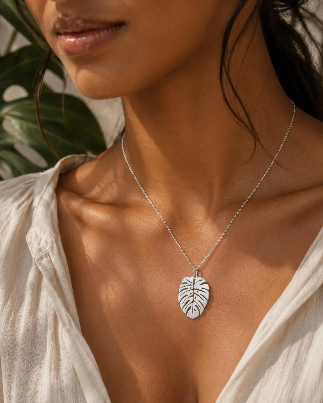 Monstera Leaf Necklace - Tropical Botanical Pendant by Apsley & Heron