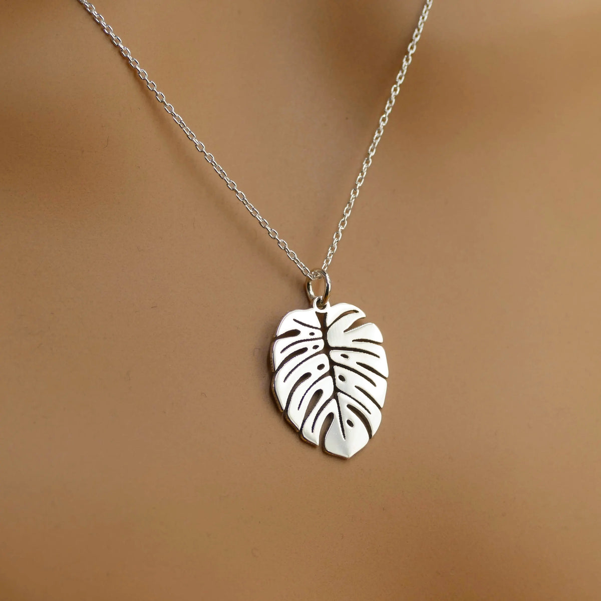 Monstera Leaf Necklace - Tropical Botanical Pendant by Apsley & Heron